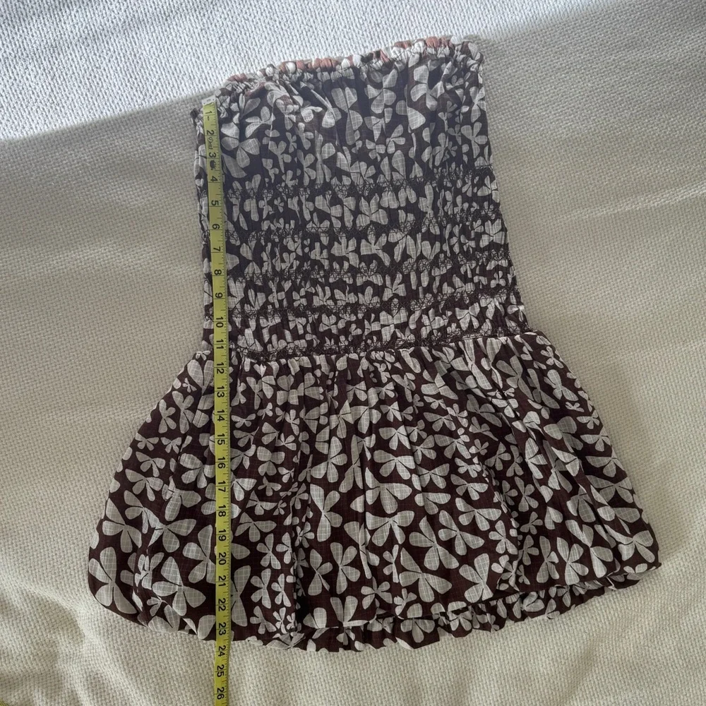 Free People Brown & White Floral Smocked Strapless Bubble Dress - Picture 7 of 14